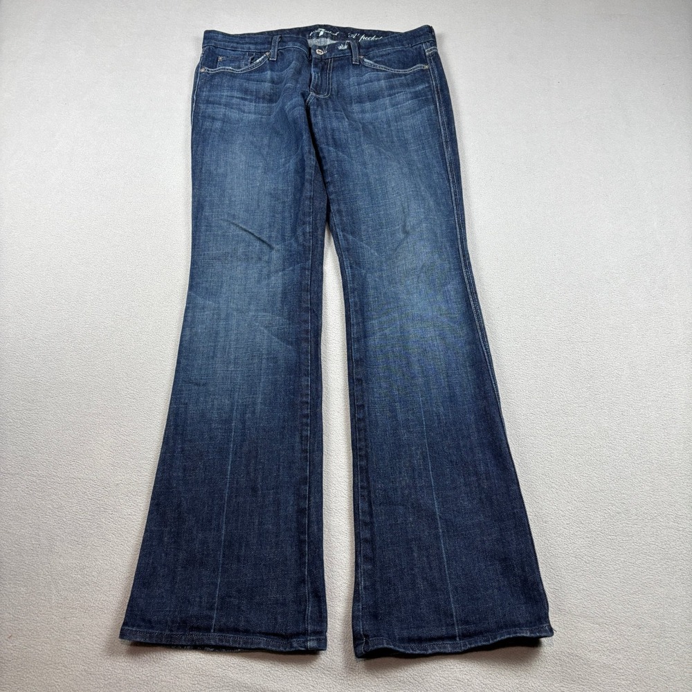 7 For All Mankind A Pocket Womens Flare Jeans Blue Size 32 Low Rise Wide Leg